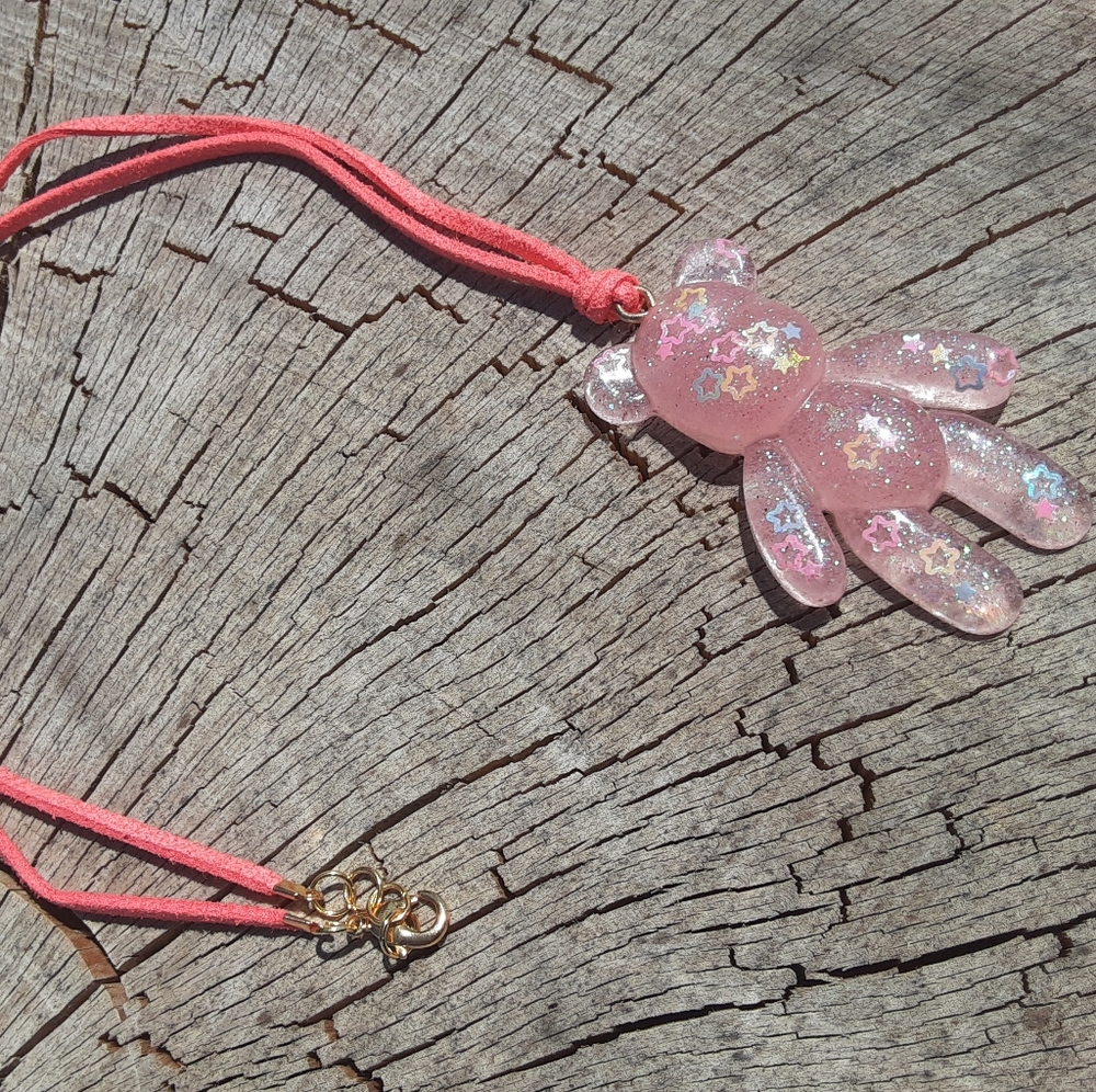 Pink bear resin necklace